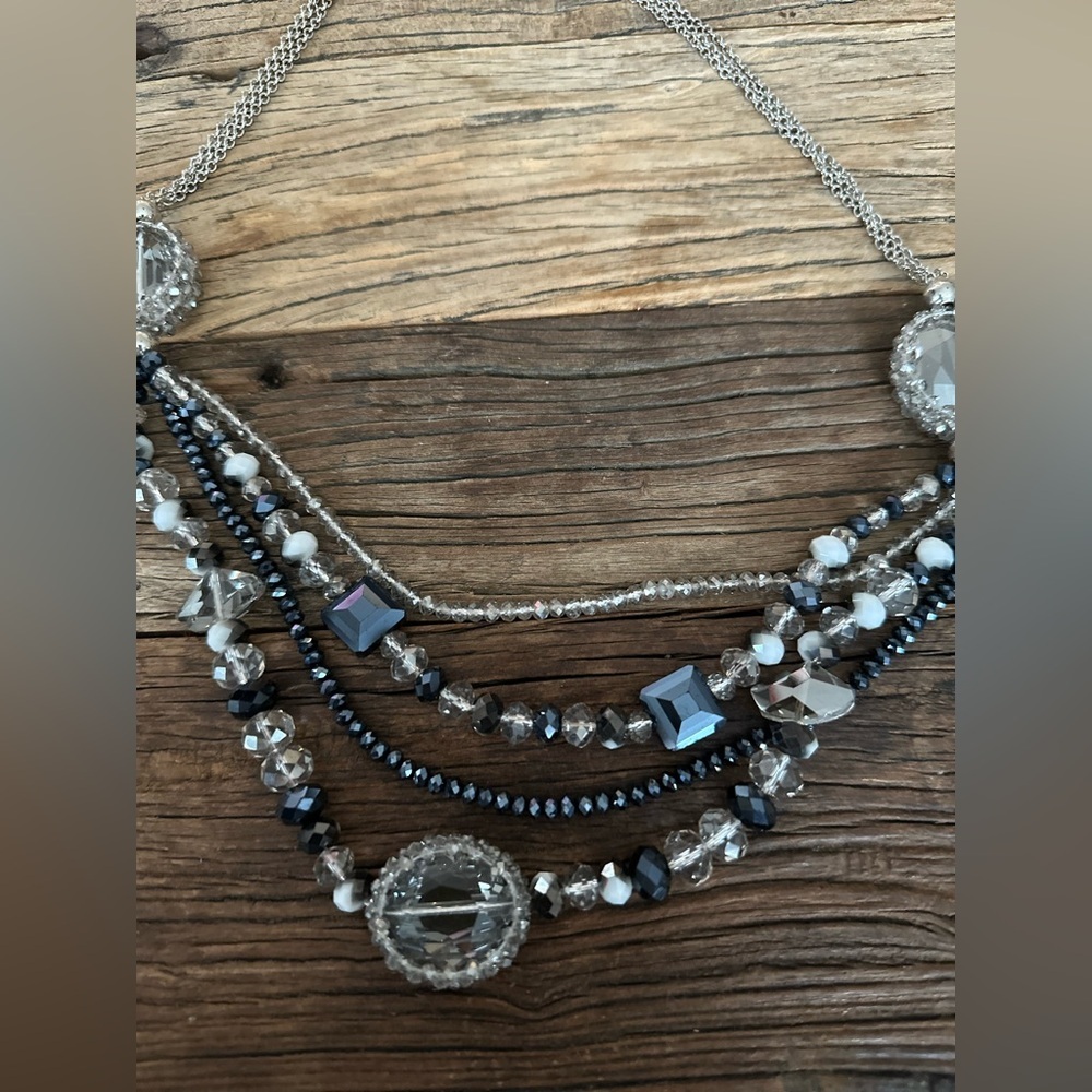 Charming Charlie Black and Silver Beaded Necklace